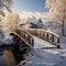 A winter wonderland Snow blankets a picturesque wooden bridge scene