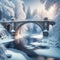 Winter Wonderland: Snow-Covered Bridge over Icy River