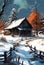 Winter Wonderland: A Stunning Digital Art Depicting a Cozy Cabin and Scenic Landscape