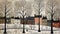 Winter Wonderland: A Vibrant Townscape of Snow-Covered Houses, T
