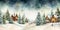 Winter Wonderland: A Whimsical Illustration of a Snowy Village U