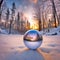 Winter Woods Reflected In Lens Ball