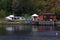 Winterized fishing dock and cabins in Quidi Vidi Harbor, Newfoundland.