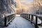 Winters charm a snow covered wooden bridge on a snowy day