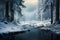 Winters touch blankets the forest, creating a tranquil snowy landscape