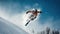 Winterscape Aerials, Unforgettable Moments of Skiing\\\'s Jumping Skiers in Action. Generative AI