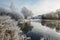 The wintertide river and rime landscape