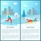 Wintertime Activities Posters Vector Illustration