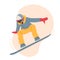 Wintertime Activity and Extreme Outdoors Snowboarding Sport. Young Woman in Warm Sportive Costume Making Jumping Stunt