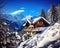 The Wintertime chalet in the mountns is a traditional Alpine chalet.