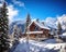 The Wintertime chalet in the mountns is a traditional Alpine chalet.