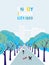 Wintertime in city park flat color vector poster