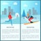 Wintertime City and People Set Vector Illustration