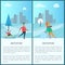 Wintertime and Cityscape Set Vector Illustration