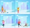 Wintertime Family, Cityscape Vector Illustration