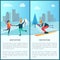 Wintertime Skaters and Skier Vector Illustration