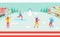 Wintertime and Skiing People Vector Illustration