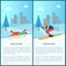 Wintertime Sled and Skier Set Vector Illustration