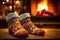 Wintertime warmth with woollen socks by the Christmas hearth