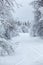 Wintry countryside road and hoar-frost on trees in winter