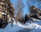 Wintry rock formation of the Greifensteine â€‹â€‹in the Ore Mountains