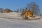 Wintry rural landscape with chapel