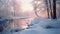Wintry Scenery: Dreamy River Covered In Snow With Soft Pastel Tones