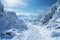 Wintry trek Footprints ascend hill as humans venture through snow covered landscape