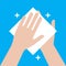 Wipe your hands with a napkin. Hand cleaning icon. Vector illustration