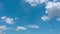 Wipes clouds moving vertical in blue sky, fluffy clouds move horizontal. clean blue sky time-lapse background footage.