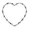 Wire barb heart shape vector border. Jail fence heart frame love prison barbwire