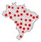 Wire Frame Polygonal Map of Brazil with Red Infection Centers