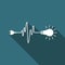 Wire plug and light bulb icon isolated with long shadow. Plug, lamp and cord in the form of heartbeat. Concept of