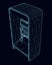Wireframe of a booth with a street phone from blue lines, isolated on a dark background. Isometric view. 3D. Vector