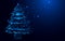 Wireframe A Christmas tree sign mesh from a starry on blue background.