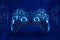 Wireframe concept of a video game joypad on dark blue background. 3D Rendering