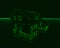 Wireframe of the cottage of green lines on a dark background. 3D. Vector illustration