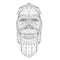 Wireframe low poly head of a Neanderthal. Wireframe head of a prehistoric man. Front view. 3D. Vector illustration