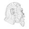 Wireframe low poly head of a Neanderthal. Wireframe head of a prehistoric man. Side view. 3D. Vector illustration