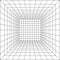 Wireframe perspective cube. 3d wireframe grid room. 3d perspective laser grid. Cyberspace white background with black