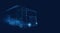 Wireframe of a transporter truck moving fast on a dark blue background