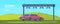 Wireless automated toll collection gate on highway. Checkpoint on the toll road. Web banner. Vector flat illustration.