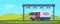 Wireless automated toll collection gate on highway. Checkpoint on the toll road. Web banner. Vector flat illustration.