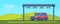 Wireless automated toll collection gate on highway. Checkpoint on the toll road. Web banner. Vector flat illustration.