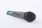 Wireless black microphone, white background.