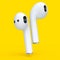 Wireless bluetooth white headphones isolated on yellow background