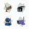 Wireless CCTV icon with antenna brown, white, blue, purple - tube, cube, and round shaped CCTV - colored icon, symbol, cartoon l