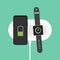 Wireless charging for smartphone and smart watch. Innovative modern technological accessories. Vector illustration flat design