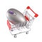 Wireless computer mouse in shopping cart isolated
