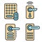 Wireless door lock icons set vector flat